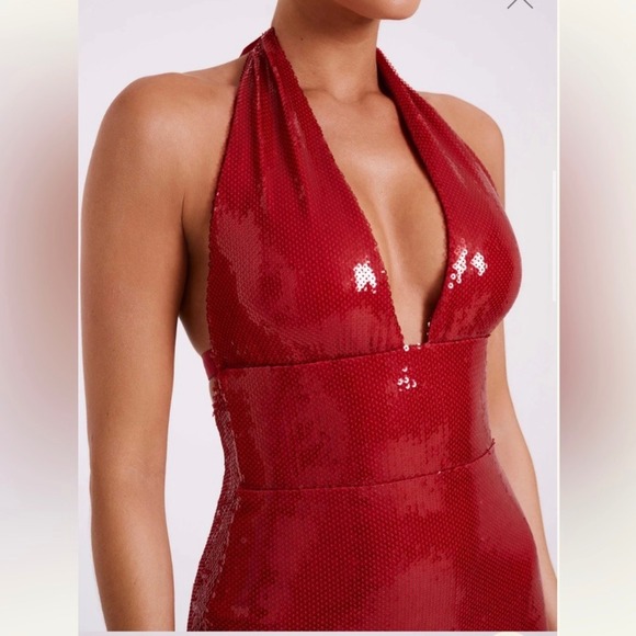 Meshki Carleigh Sequin Halter Mini Dress Red Size XXS NWT Holiday Valentines - Picture 4 of 10